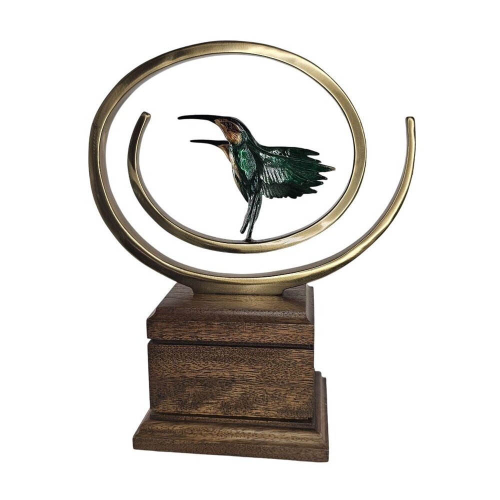 Decorative Metal & Wood Hummingbird Sculpture